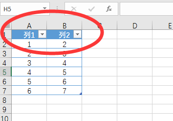 excel里插入表格显示列1,列2怎么办
